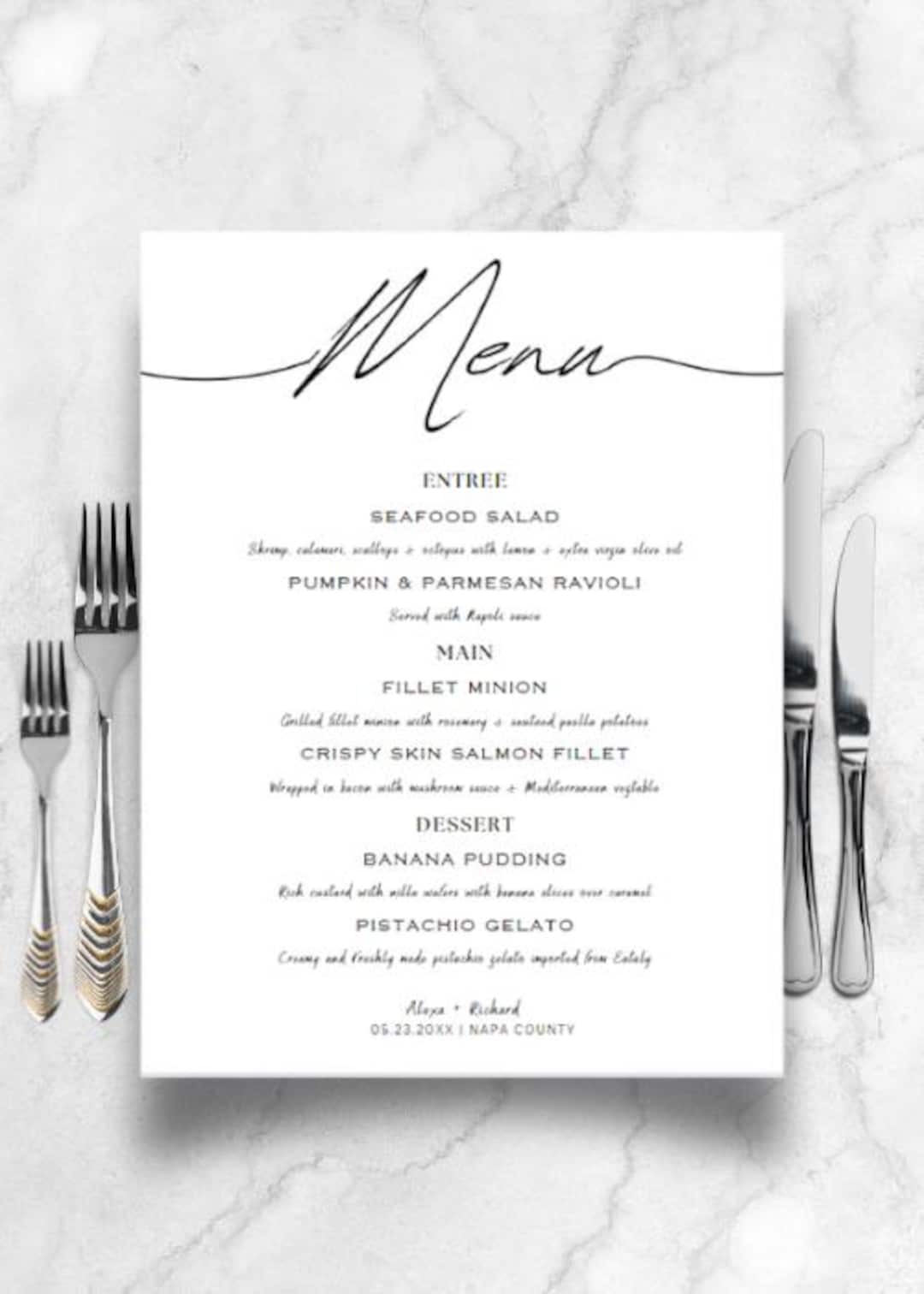 Minimalist Dinner Menu Template, Menu Sign for Wedding, Wedding Menu ...