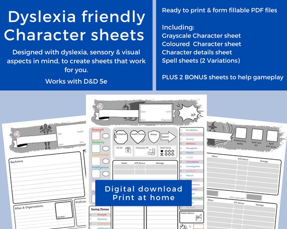 d d dyslexia character sheets form fillable printable pdf etsy australia