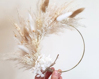 Dried Flower Wreath | Pampas Grass Wreath Cake Topper | Floral Boho Wall Hanging | Wedding Cake Decor