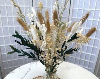 Composition de fleurs séchées | Décoration de table de mariage rustique bouquet de fleurs séchées | Eucalyptus séché et vase | Arrangement Pampas « Géorgie »