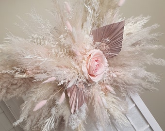 Dried Flowers Pampas Cloud | Rose Gold Dried Pampas Wall Decor | Pink Pampas Arch Arrangement Salon Decor | Wedding Arch Boho Party Decor