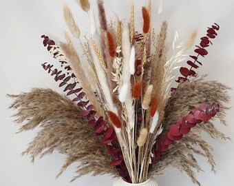 Autumn Dried Flowers Bouquet 60cm |  Pampas Grass & Preserved Eucalyptus Bouquet with XL Peacock Feathers | Autumn Mixed Pampas Arrangement