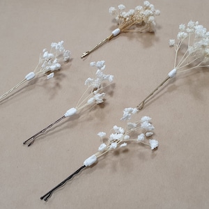 Épingles à cheveux en gypsophile Épingles à cheveux crème, ivoire ou blanche pour bébé Épingles à cheveux fleurs séchées Épingles à cheveux de mariée Pièce de cheveux de mariage bohème image 1