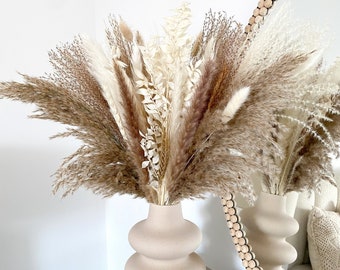 Pampas Grass Dried Flower Bouquet, 'Vanilla Cream' Natural Boho Decor, Cake Decor, Mini Dried Flowers with Vase Option, Wedding Flowers