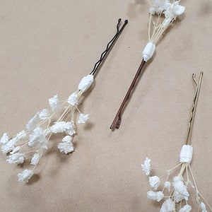 Épingles à cheveux en gypsophile Épingles à cheveux crème, ivoire ou blanche pour bébé Épingles à cheveux fleurs séchées Épingles à cheveux de mariée Pièce de cheveux de mariage bohème image 8