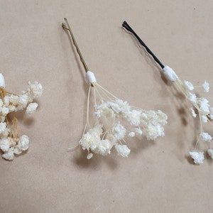 Gypsophila Hair Pins Cream, Ivory or White Babys Breath Hair Pins Dried Flower Bobby Pins Bridal Hair Pins Boho Wedding Hair Piece image 6