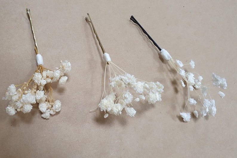 Gypsophila Hair Pins Cream, Ivory or White Babys Breath Hair Pins Dried Flower Bobby Pins Bridal Hair Pins Boho Wedding Hair Piece zdjęcie 6