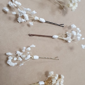 Gypsophila Hair Pins Cream, Ivory or White Babys Breath Hair Pins Dried Flower Bobby Pins Bridal Hair Pins Boho Wedding Hair Piece zdjęcie 7