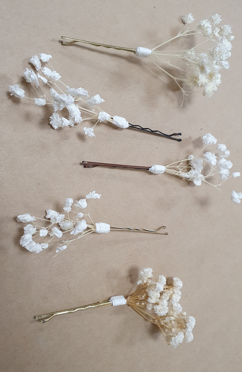 Gypsophila Hair Pins Cream, Ivory or White Babys Breath Hair Pins Dried Flower Bobby Pins Bridal Hair Pins Boho Wedding Hair Piece zdjęcie 7