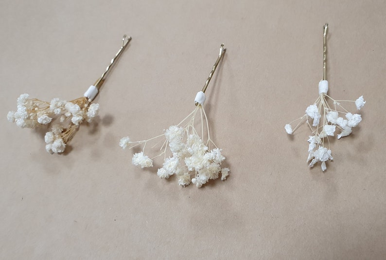 Gypsophila Hair Pins Cream, Ivory or White Babys Breath Hair Pins Dried Flower Bobby Pins Bridal Hair Pins Boho Wedding Hair Piece image 9