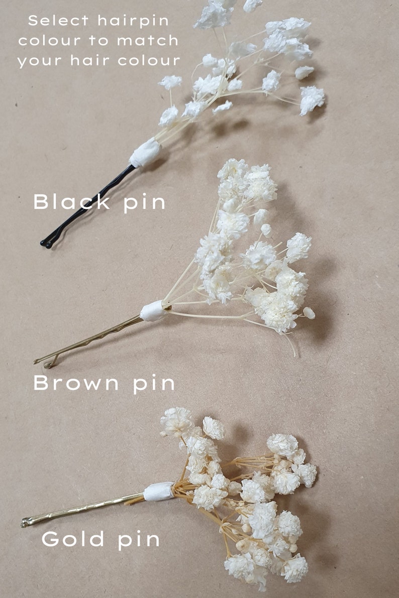 Gypsophila Hair Pins Cream, Ivory or White Babys Breath Hair Pins Dried Flower Bobby Pins Bridal Hair Pins Boho Wedding Hair Piece zdjęcie 2