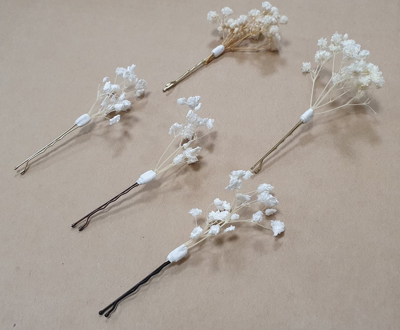 Gypsophila Hair Pins Cream, Ivory or White Babys Breath Hair Pins Dried Flower Bobby Pins Bridal Hair Pins Boho Wedding Hair Piece zdjęcie 1