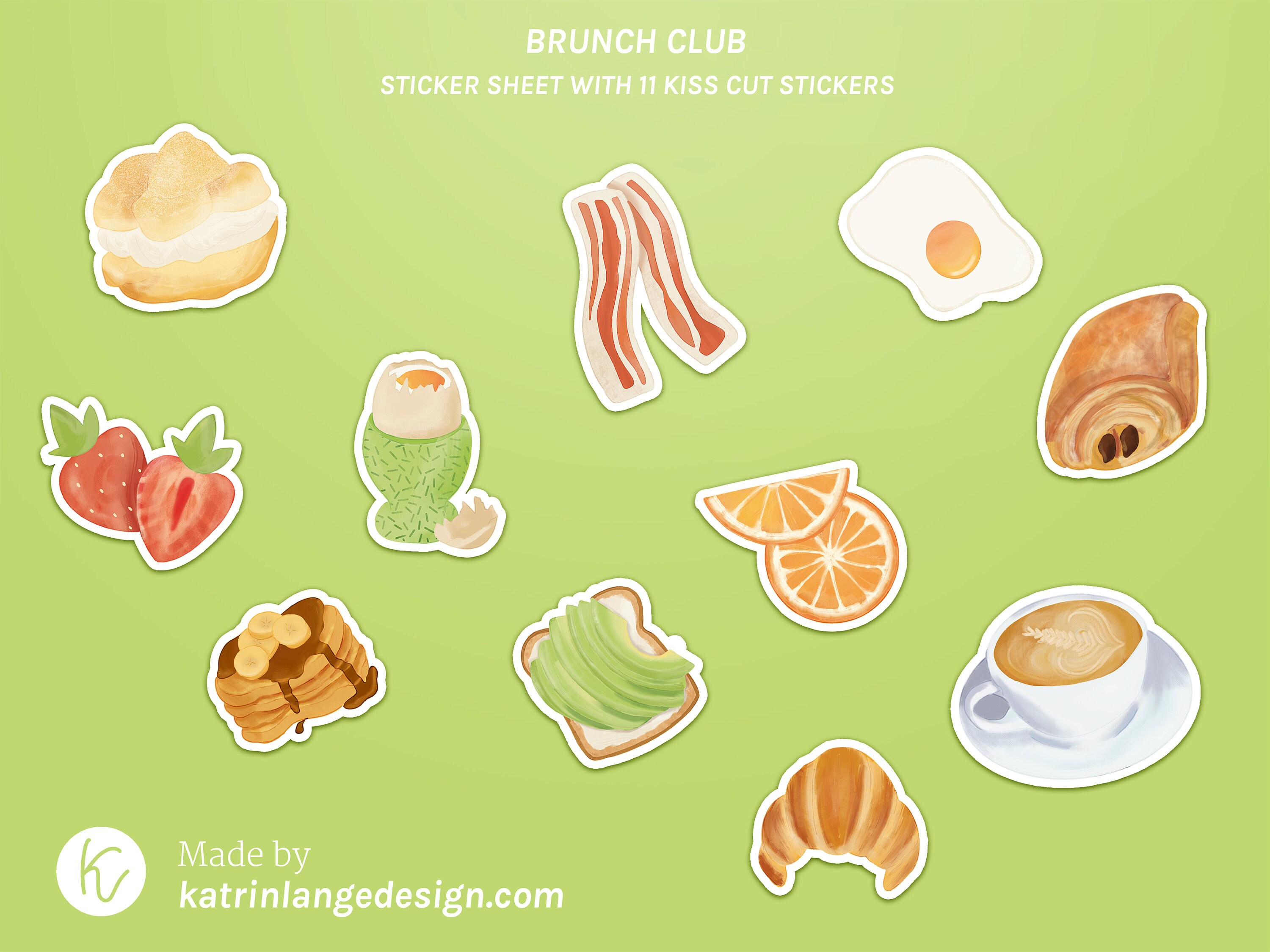 Breakfast Stickers Brunch Club Food sticker sheet cute | Etsy