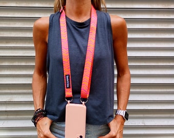 Orange phone lanyard crossbody neck adjustable strap multicolor cell phone cord with silicone case for iPhone 11 13PRO 14 PROMAX 15