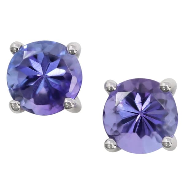 14K White Gold Genuine Tanzanite 4mm Round Studs Earrings