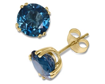 14K Yellow Gold Genuine Gemstone 8mm Round Stud Earrings