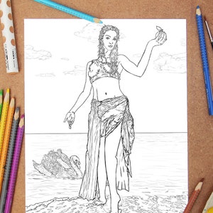 AFRODITA COLOREAR PÁGINA Imprimible Para colorear Adultos Niños lineart alivio del estrés Diosa griega Dibujo Pintura Disparador Creatividad