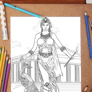 HERA COLORING PAGE Printable Colouring Adults Children lineart stress relief Greek Goddess Drawing Painting Trigger Creativity