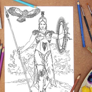 ATHENA COLORING PAGE Printable Colouring Adults Children lineart stress relief Greek Goddess Drawing Painting Trigger Creativity
