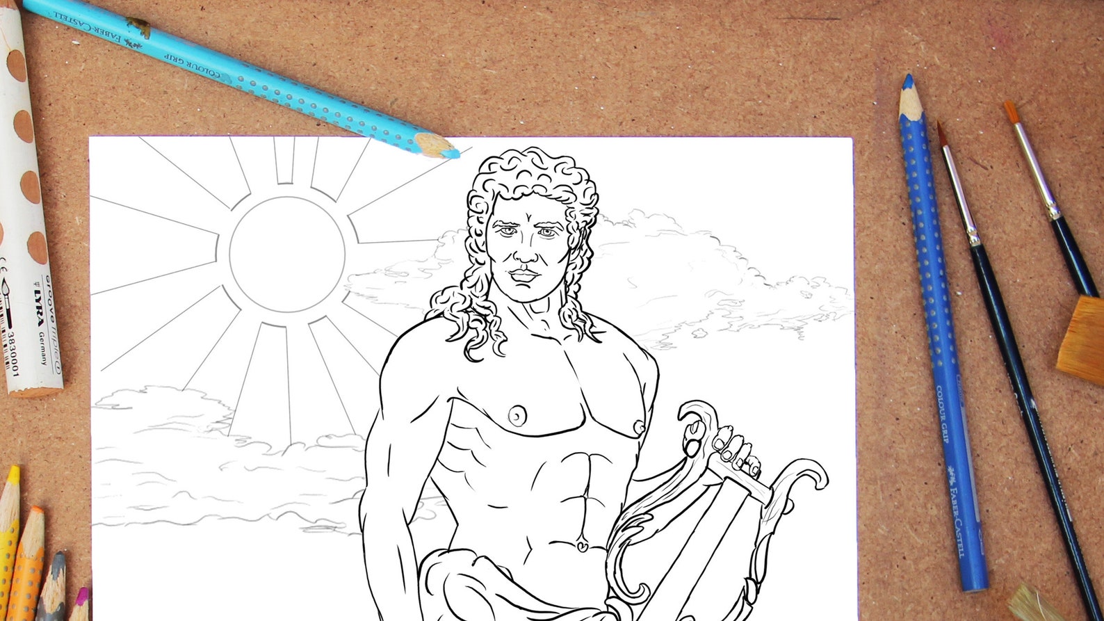APOLLO COLORING PAGE Printable Colouring Adults Children Lineart Stress ...