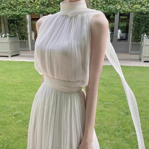 Pleated Smocked Turtleneck Bow Tie 