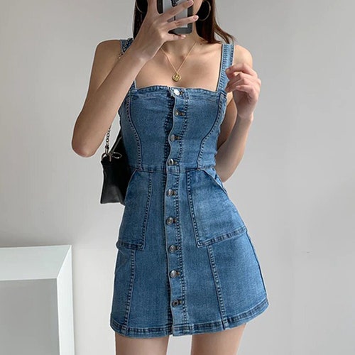BLUE Denim Overalls Suspender Mini 