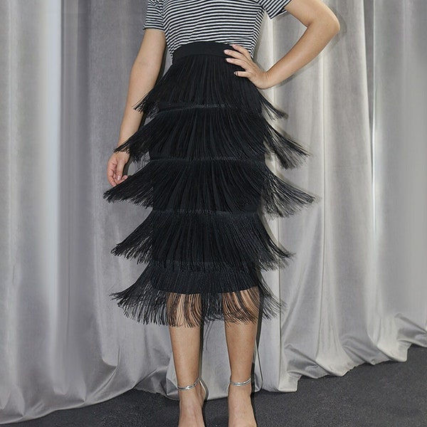 Tassel Nichi Elegant Plain Fringe Skirt main image 0