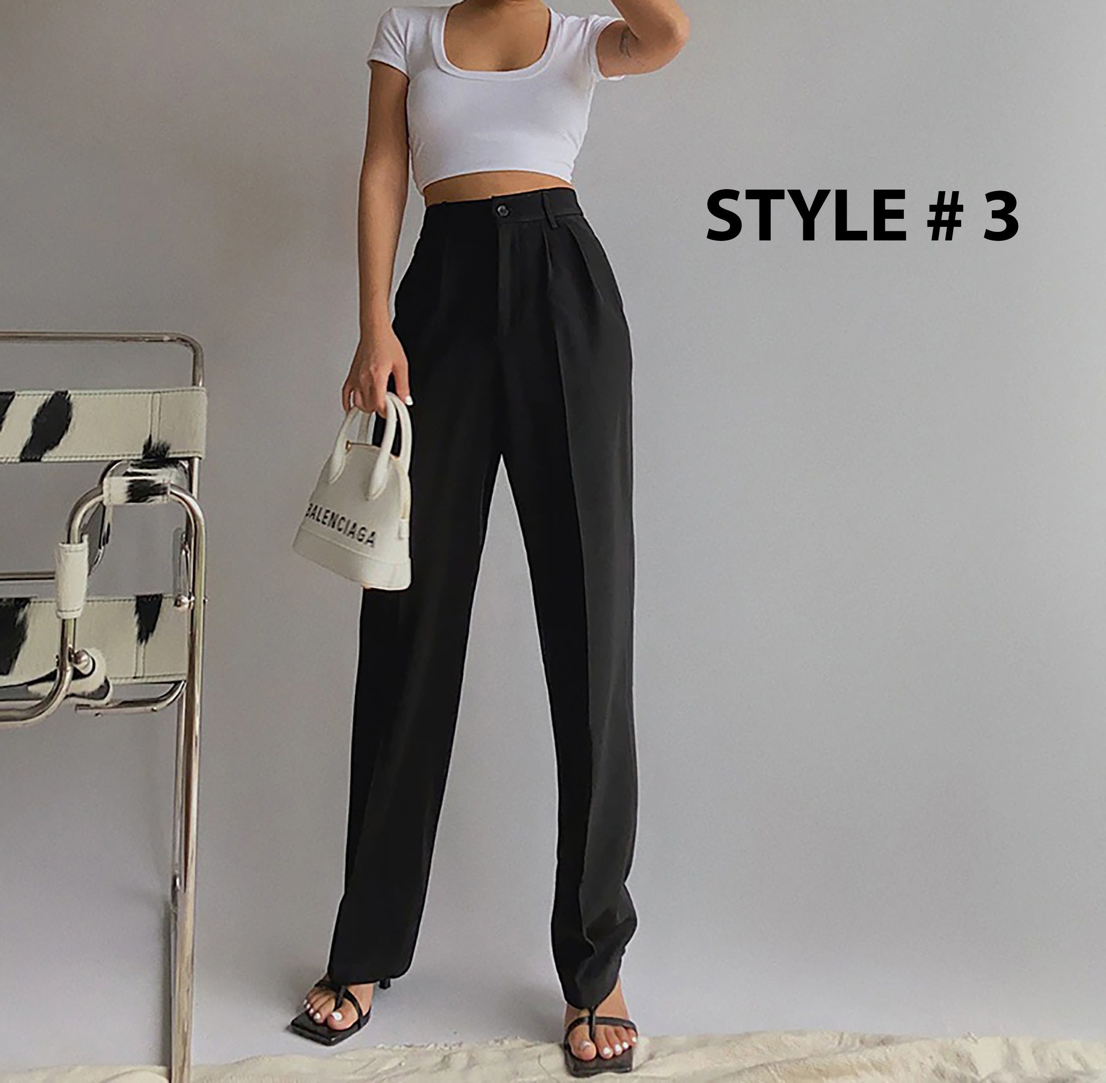 TROUSERS Straight Cut Relaxed Fit Slack Office High Waisted - Etsy