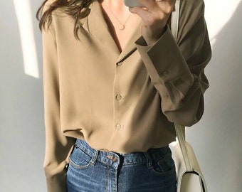 BLUSA Chiffon Collar Buttoned Front Office Ladies Tops Chiffon Blouse Long Sleeve Women Long Sleeves