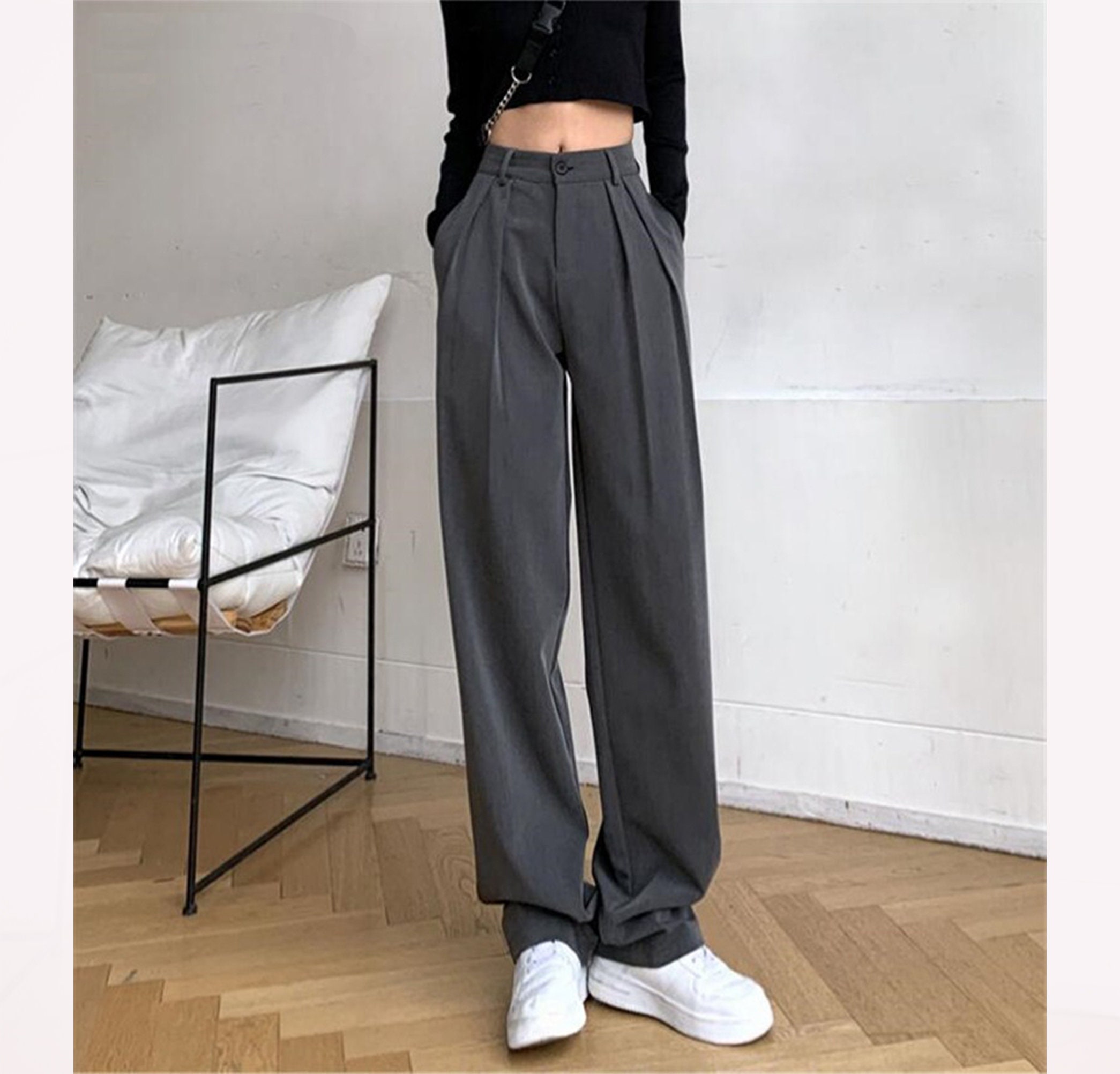 TROUSERS Straight Cut Relaxed Fit Slack Office High Waisted Trousers Long  Pants Women -  Sweden