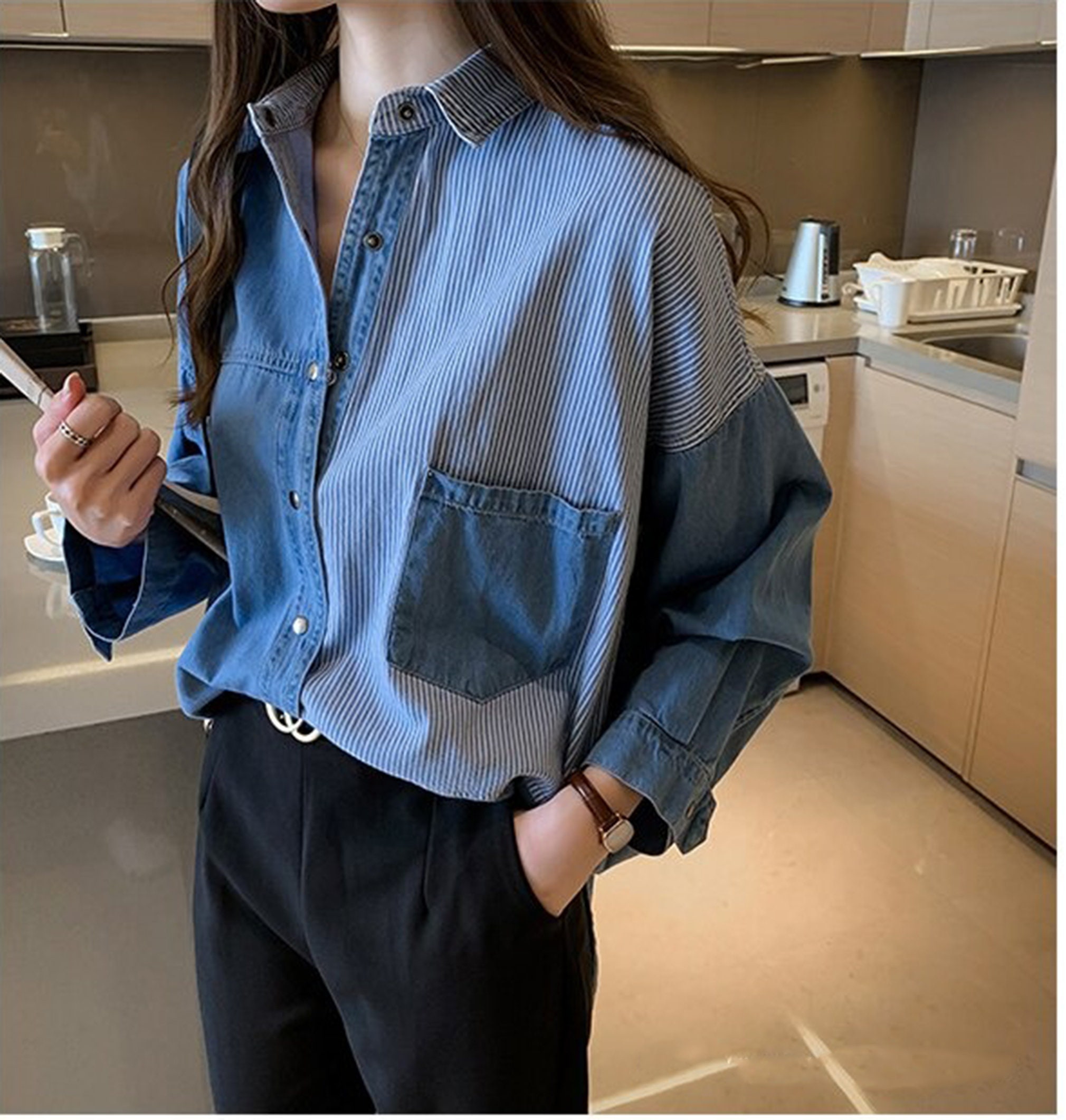 Denim shirt office wear Clearance