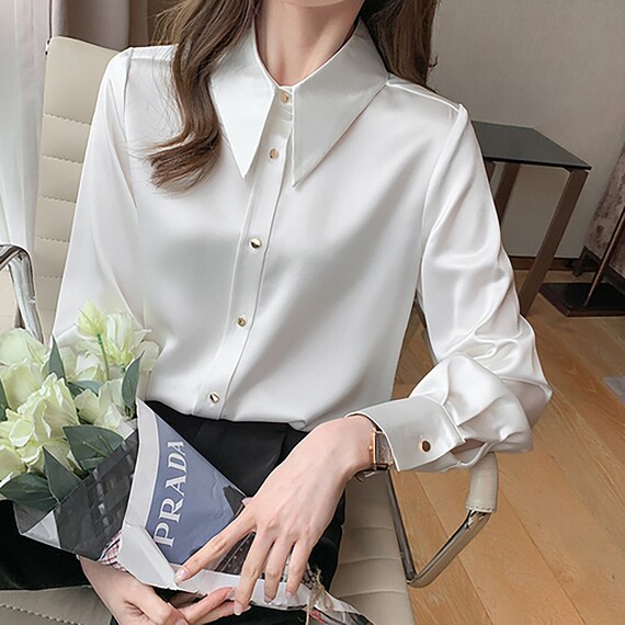 FEMME Satin Office Blouse Women Top 