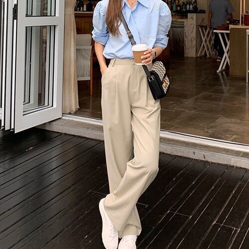 RETRO Straight Wide Leg Brown Pants Vintage Female High Waist - Etsy