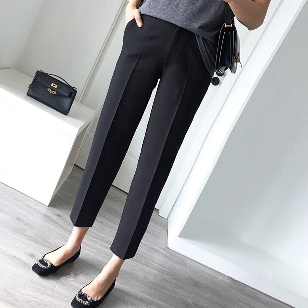 ANKLE Pants Black Office Slacks Trousers High Waisted Straight - Etsy