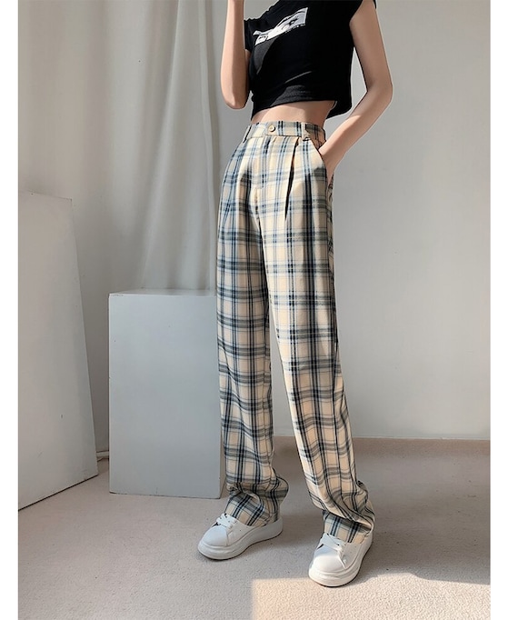 PLAID Vintage Style Wide Leg Women Pants Spring Summerhigh - Etsy