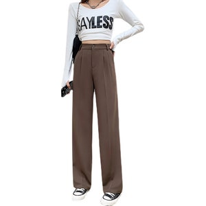 STRAIGHT Pants Relaxed Fit Trousers Office High Waisted High-rise Pants ...