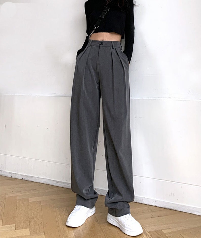 TROUSERS Straight Cut Relaxed Fit Slack Office High Waisted - Etsy