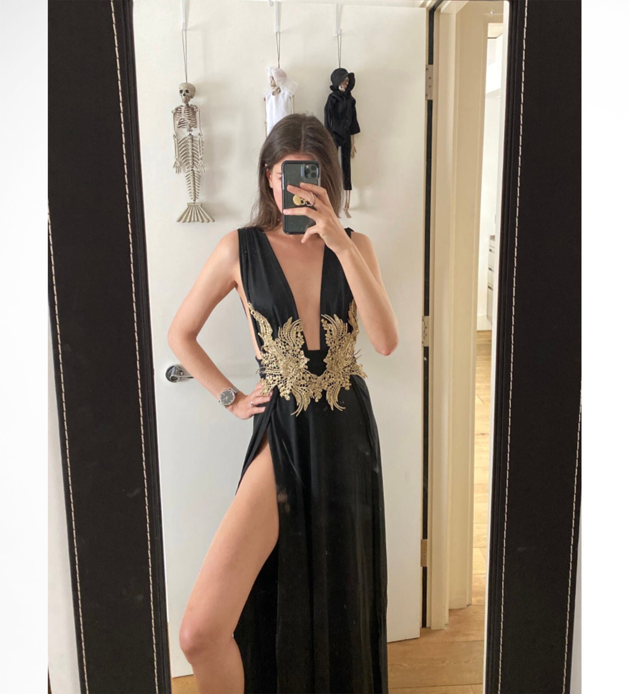 CLEOPATRA Inspired Gown Plunging Neckline Side Slits Cinched Waist Pleated  Dress Long Women - Etsy