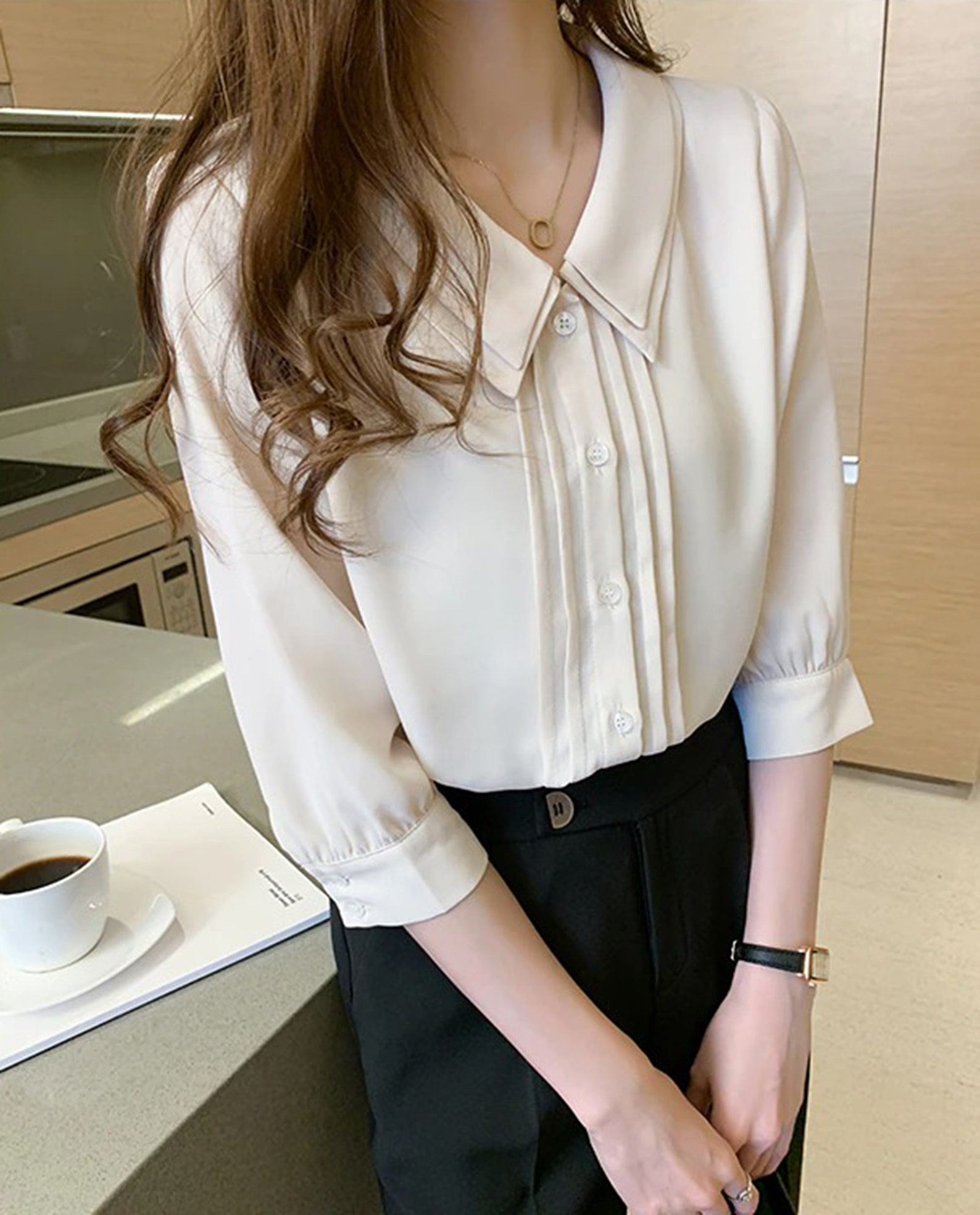 CHIFFON Blouse Office Ladies Collared Buttoned Short Sleeves - Etsy