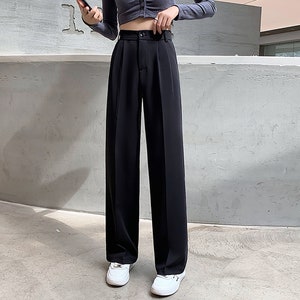 STRAIGHT Pants Relaxed Fit Trousers Office High Waisted High-rise Pants ...