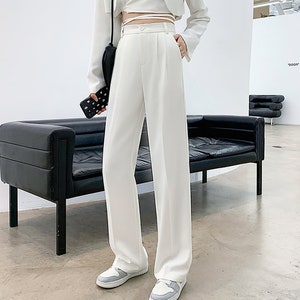 STRAIGHT Pants Relaxed Fit Trousers Office High Waisted High-rise Pants ...