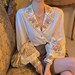 BLOUSON Elegant Embroidered Floral Top Long Sleeve Collared Loose Gold Top Women 