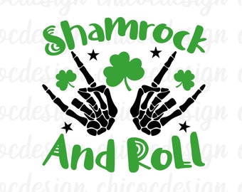 Shamrock And Roll svg,St. Patrick's svg,Retro svg, Retro St Patricks Shirt svg, St Patrick Day Skeleton Svg, Rocker svg
