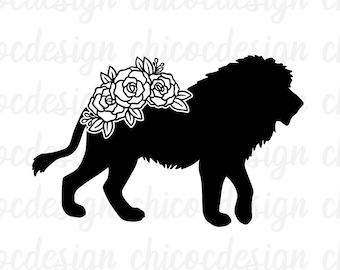 Lion flowers svg, Floral SVG, Lion with flowers, Lion Silhouette,Lion svg