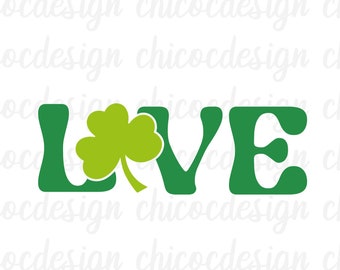 Svg de trébol de amor, Svg de amor del día de San Patricio, Svg de trébol, Svg de trébol de cuatro hojas, Svg de camiseta de la suerte, Svg divertido del día de San Patricio, Svg irlandés, Svg de amor