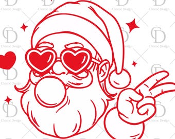 Santa Bubble Gum SVG, Funny Vintage Santa Claus Cricut Cut File, Retro Blowing Bubble Xmas PNG