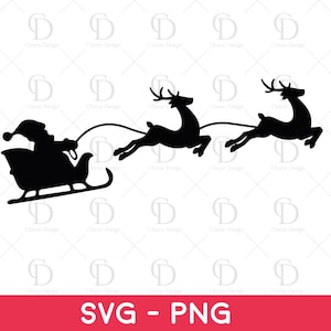 Santa&#39;s Sleigh Reindeer SVG PNG for Christmas