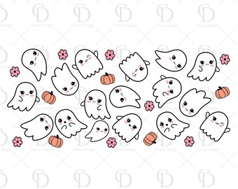 Cute Ghosts Retro Can Glass Wrap svg ,kawaii Ghosts faces for 16oz libbey svg ,DIGITAL DOWNLOAD