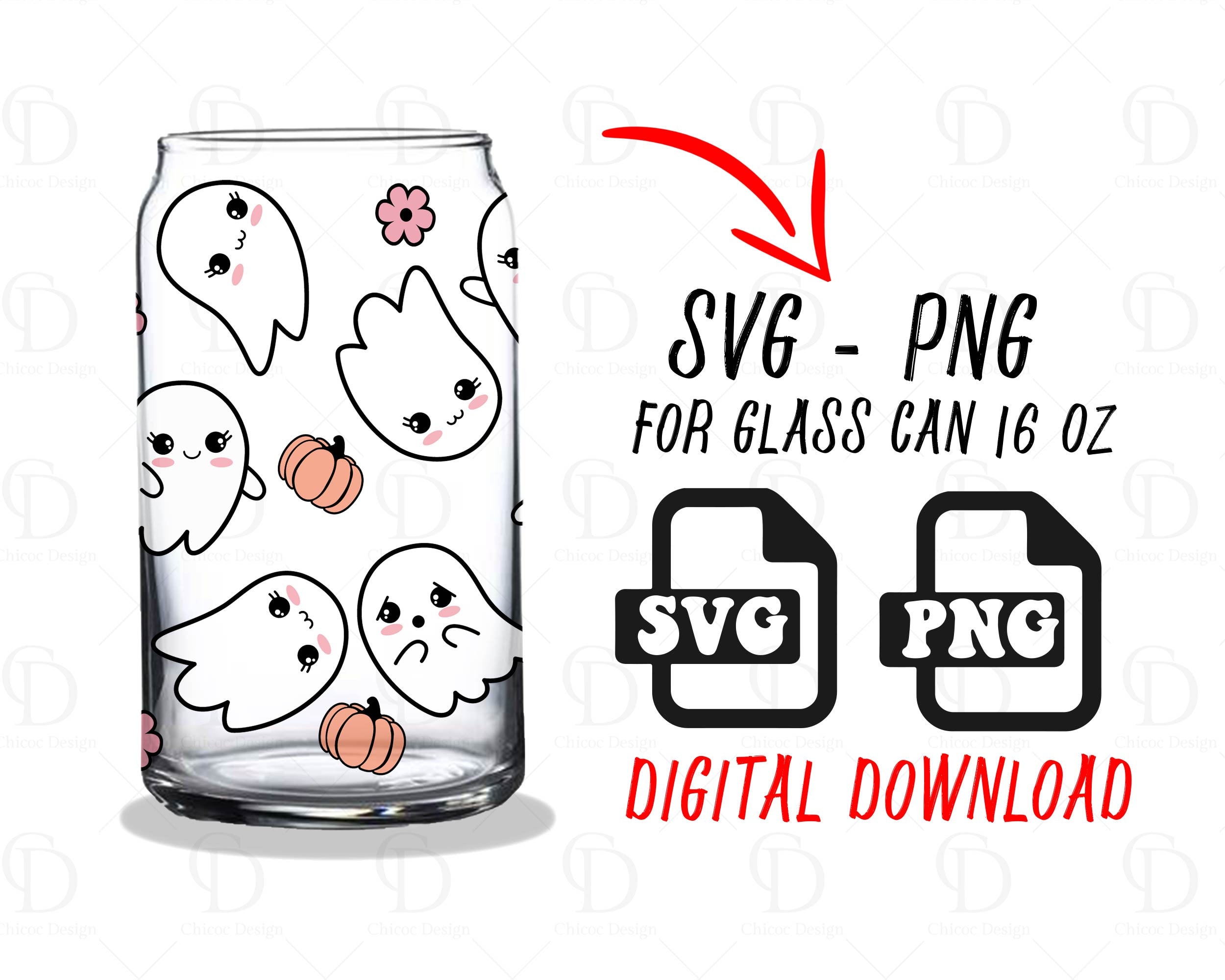 Cute Ghosts Retro Can Glass Wrap Svg ,kawaii Ghosts Faces for 16oz ...