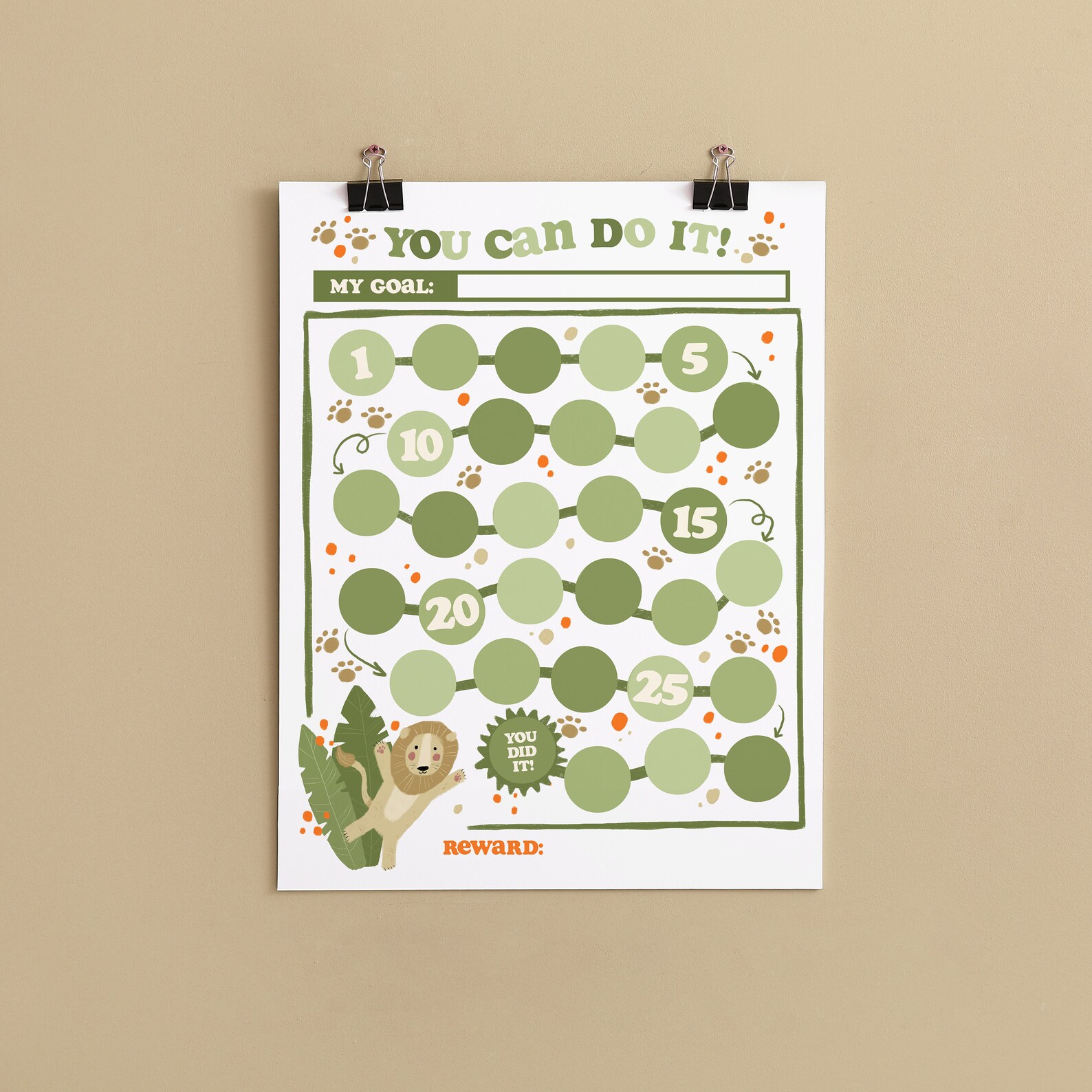 Lion Reward Chart for Kids, Simple Kids Reward Chart, Cute Animal Chart ...